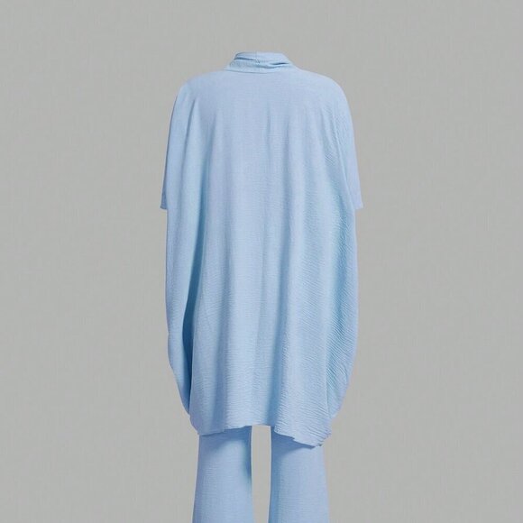 Blue Elegant Women's Loose Comfortable Texture Style Women Top And Pants Set - Picture 2 of 4